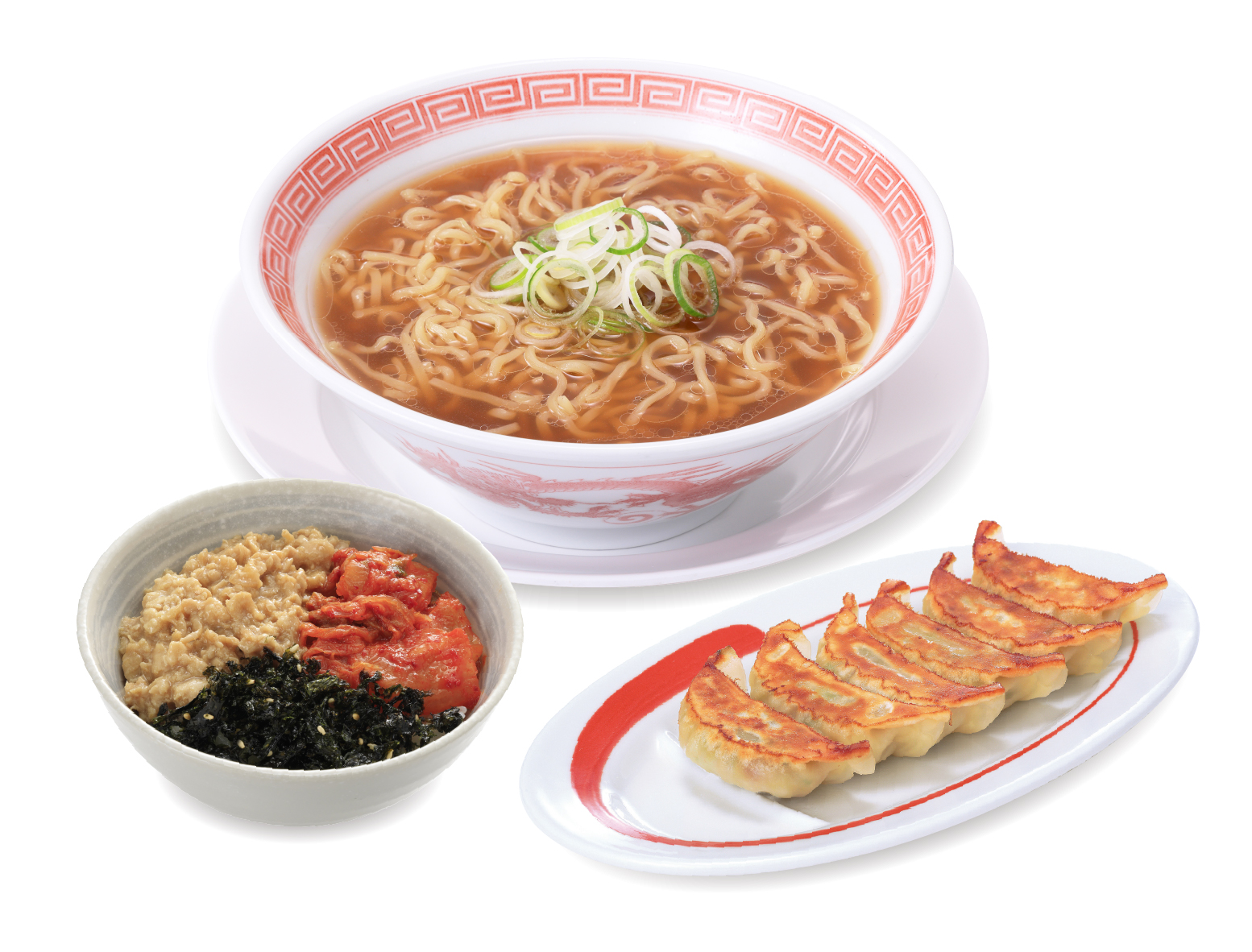 素らーめん鶏そぼろキムチ丼餃子セット